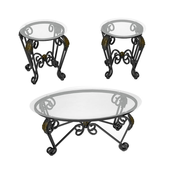 English Elm Tempered Glass Nesting Coffee Table Set Three Piece Elliptical Metal Living Room D665098815