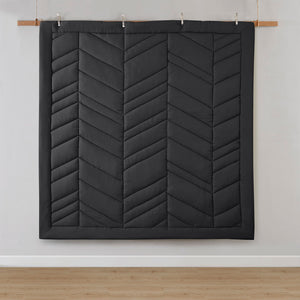 JLA Home Intelligent Design - Quilted Remy Chevron Comforter Set with Hypoallergenic 350gsm Fill, OEKO-TEX Certified, Machine Washable Black ID10-2295