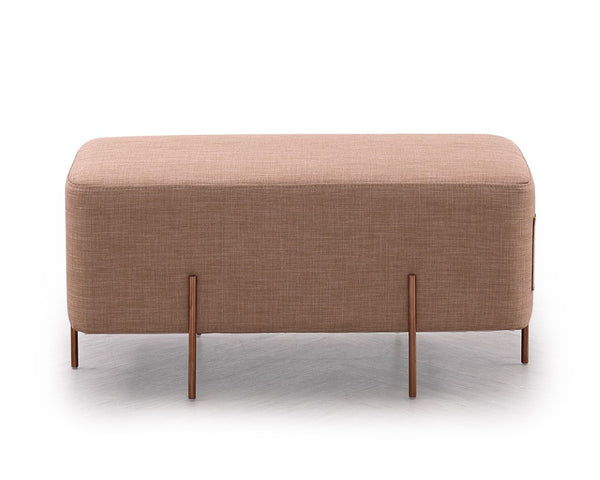 VIG Furniture Adler Modern Brown Fabric Ottoman With Storage Pocket, Rectangular Seat, Breathable Upholstery, Metal Legs VG2T1181B-BRN