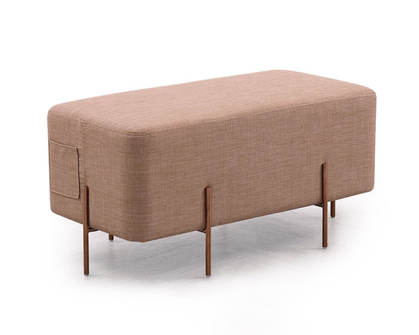 VIG Furniture Adler Modern Brown Fabric Ottoman With Storage Pocket, Rectangular Seat, Breathable Upholstery, Metal Legs VG2T1181B-BRN
