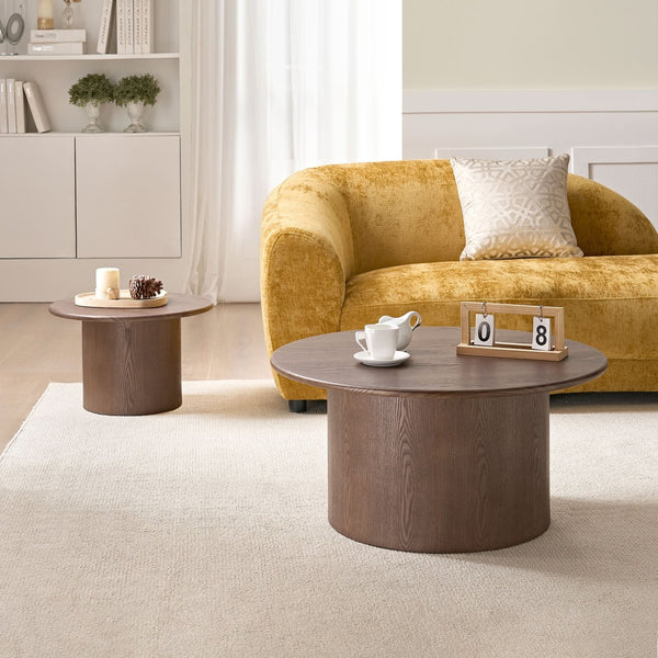 English Elm Coffee Table Nesting Set Round Mdf Pair Walnut Finish for Modern Living Rooms W876S00337