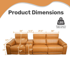 English Elm Power Recliner Sofa Set - 3-Seat Leather Sectional With Usb Ports, Adjustable Headrests & Storage Console W3795S00006-GIGA