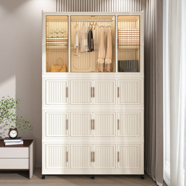 English Elm Portable Modular Wardrobe Closet With Magnetic Doors, 17 Cubes & Hanging Rod - Ideal For Kids & Dorms! W2699P327122-GIGA