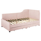 English Elm Twin Size L-Shaped Corduroy Daybed,Upholstered Bed Frame With 2 Storage Drawers,Pink