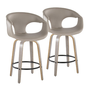 English Elm Fixed-height Swivel Counter Stools with Faux Leather Seats and Chrome Footrest Set of 2 B202S01808