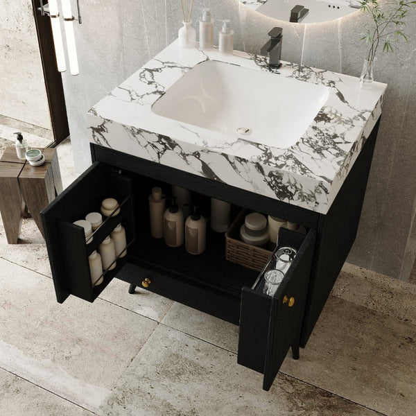 English Elm Contemporary Freestanding Bathroom Vanity Sintered Stone Top Ceramic Sink Steel Legs W3136S00063