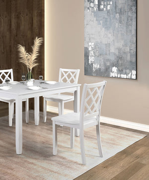 English Elm White Transitional 5pc Dining Set with Rectangular Table & 4 Diamond-Pattern Back Chairs, 48"W x36"D B2741P381486