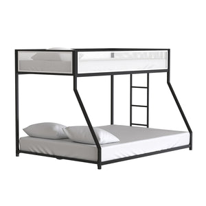 English Elm Contemporary Twin-Over-Full Metal Bunk Bed with Attached Ladder, Durable Industrial Frame, Guest-Ready Design Matte Black,Matte White 81 L x 15 W x 7 H B2741P391250