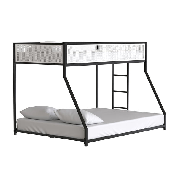 English Elm Contemporary Twin-Over-Full Metal Bunk Bed with Attached Ladder, Durable Industrial Frame, Guest-Ready Design Matte Black,Matte White 81 L x 15 W x 7 H B2741P391250