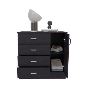 English Elm Katie Four Drawer One Door Dresser in Dark Kronos Wengue – Compact Vertical Storage, Smooth-Glide Drawers, Multifunctional Organizer B200P335356