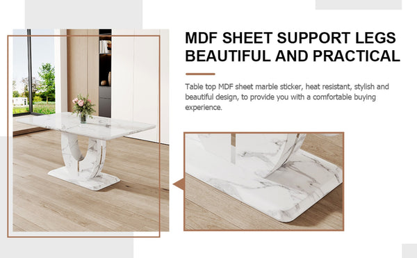 English Elm Table Marble-Pattern Mdf Dining Set – Modern 63"X37" Table With 4 Ergonomic Black Pu Chairs W1151S02183-GIGA