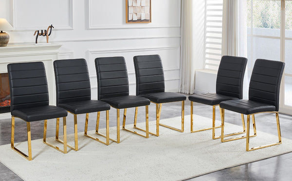 English Elm 6-pack Pu Leather Dining Chairs with Iron Frame and Thick Foam Cushion for Home or Office W2920S00102