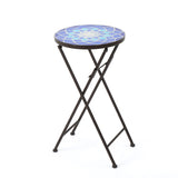 Christopher Knight Home® - Noble House - Azure Outdoor Blue and White Glass Side Table with Iron Frame