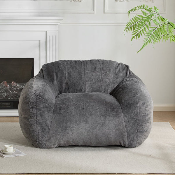 English Elm Christopher Knight Home® - Sezze Gray Faux Fur Bean Bag Chair - Shredded Memory Foam, Hypoallergenic, Space-Saving Comfort N775P265552G