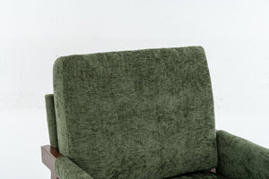 English Elm Mid-Century Solid Wood Accent Chair with Chenille Upholstery, Ergonomic Waist Support, Sturdy 300lb Capacity Green T3903P372383
