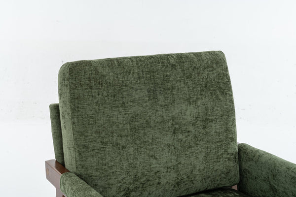 English Elm Mid-Century Solid Wood Accent Chair with Chenille Upholstery, Ergonomic Waist Support, Sturdy 300lb Capacity Green T3903P372383