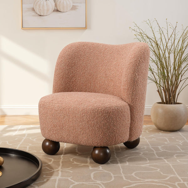 English Elm 1Pc Pink Accent Chair With Curved Back, Plush Boucle Upholstery & Ball Feet For Modern Living Spaces B2741P401988