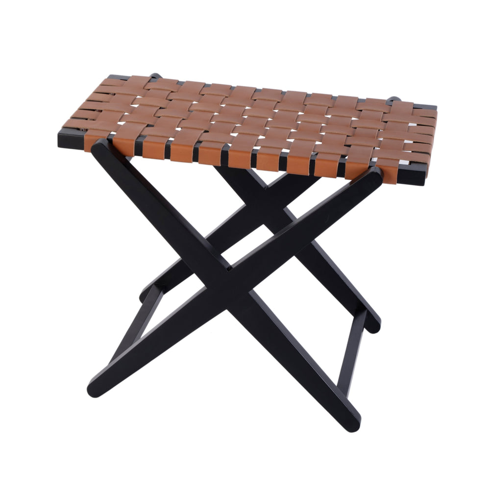 Butler Specialty Company Cipriani Mid-century Modern Luggage Rack With Leather Straps For Guests Orange,Black Birch Wood,Genuine Leather 1186294-butler