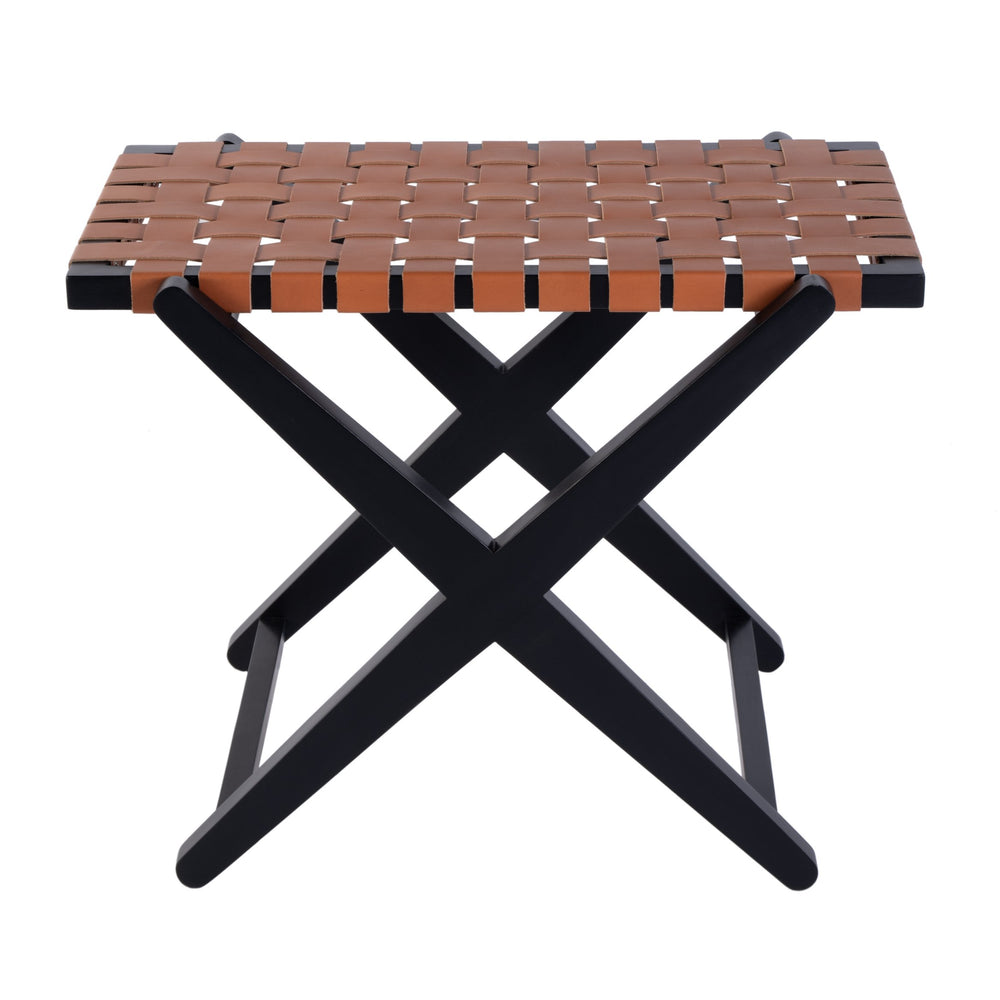 Butler Specialty Company Cipriani Mid-century Modern Luggage Rack With Leather Straps For Guests Orange,Black Birch Wood,Genuine Leather 1186294-butler