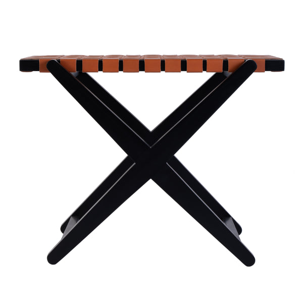 Butler Specialty Company Cipriani Mid-century Modern Luggage Rack With Leather Straps For Guests Orange,Black Birch Wood,Genuine Leather 1186294-butler