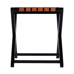 Butler Specialty Company Cipriani Mid-century Modern Luggage Rack With Leather Straps For Guests Orange,Black Birch Wood,Genuine Leather 1186294-butler