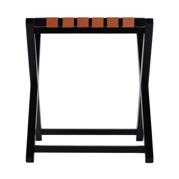 Butler Specialty Company Cipriani Mid-century Modern Luggage Rack With Leather Straps For Guests Orange,Black Birch Wood,Genuine Leather 1186294-butler