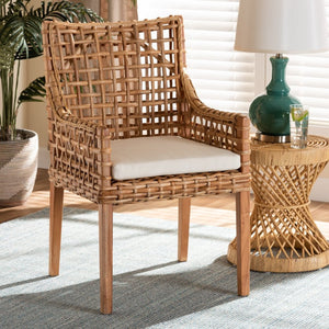Baxton Studio bali Saoka Modern Dining Chair - Handcrafted Mahogany & Rattan, Natural Brown Finish for Comfort & Style Saoka-Natural-DC