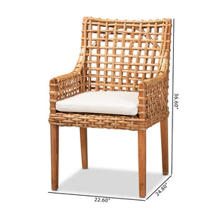Baxton Studio bali Saoka Modern Dining Chair - Handcrafted Mahogany & Rattan, Natural Brown Finish for Comfort & Style Saoka-Natural-DC