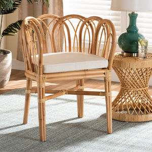 Baxton Studio bali Melody Rattan Dining Chair - Handcrafted Modern Design with Unique Curved Back & Plush Cushion Melody-Natural-DC