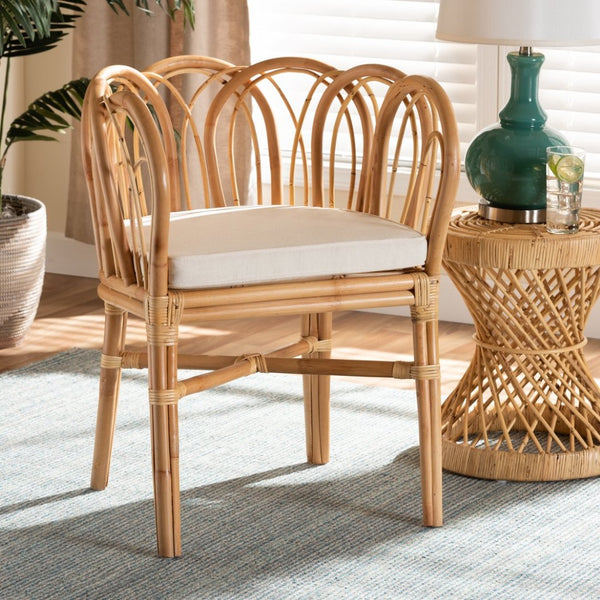 Baxton Studio bali Melody Rattan Dining Chair - Handcrafted Modern Design with Unique Curved Back & Plush Cushion Melody-Natural-DC