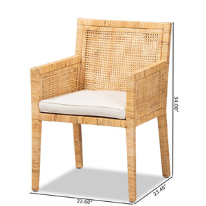Baxton Studio bali Karis Handcrafted Modern Rattan & Mahogany Dining Chair with Plush Cushion for Tropical Style Karis-Natural-DC