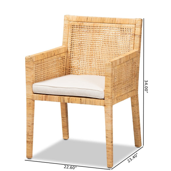 Baxton Studio bali Karis Handcrafted Modern Rattan & Mahogany Dining Chair with Plush Cushion for Tropical Style Karis-Natural-DC