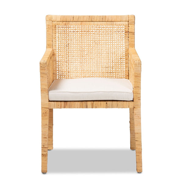 Baxton Studio bali Karis Handcrafted Modern Rattan & Mahogany Dining Chair with Plush Cushion for Tropical Style Karis-Natural-DC