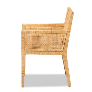 Baxton Studio bali Karis Handcrafted Modern Rattan & Mahogany Dining Chair with Plush Cushion for Tropical Style Karis-Natural-DC