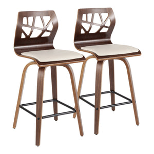 English Elm Folia Mid-Century Modern Counter Stools Set Of 2 - Walnut Frame & Cream Faux Leather Comfort B202S00264