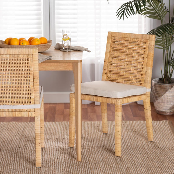 Baxton Studio bali Sofia Modern Bohemian Dining Chair - Handcrafted Mahogany & Rattan, Plush Cushion Comfort Sofia-Natural-DC
