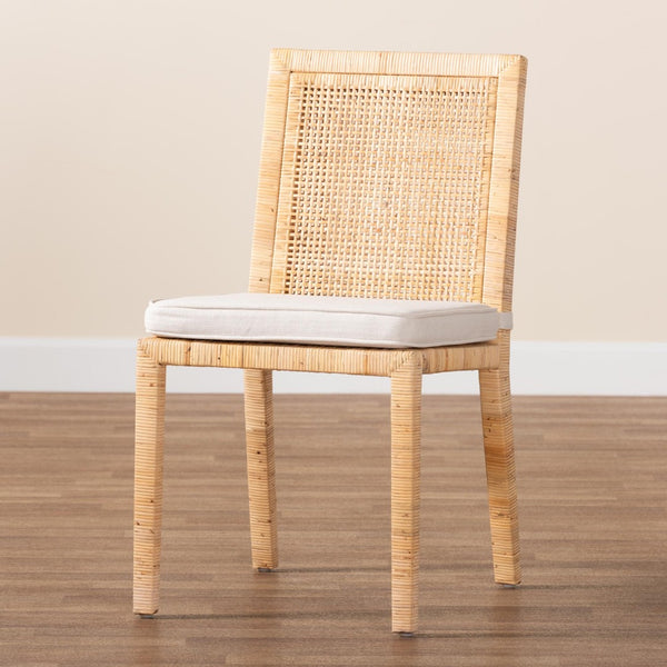 Baxton Studio bali Sofia Modern Bohemian Dining Chair - Handcrafted Mahogany & Rattan, Plush Cushion Comfort Sofia-Natural-DC
