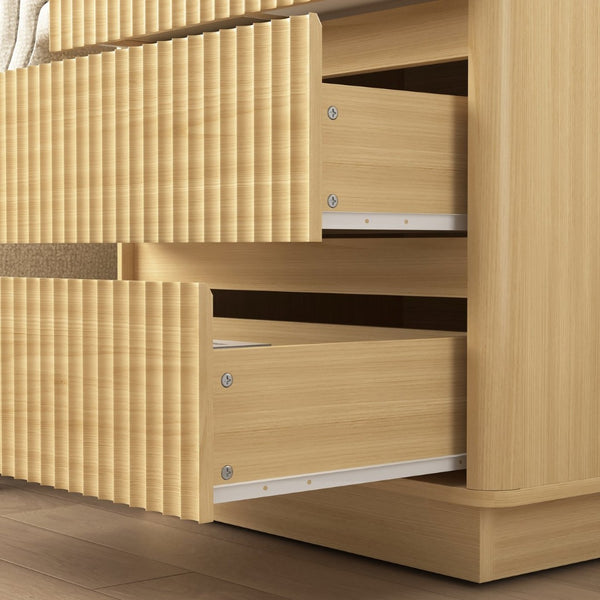 English Elm (set Set of 2 Modern End Tables with Usb-c Charging and Three Drawer Storage for Any Room Natural W409P414475