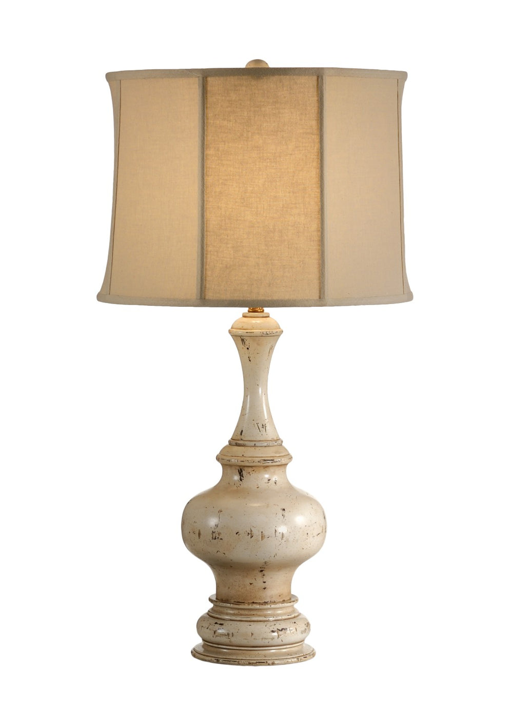 Wildwood Turned Hand-Turned Urn Lamp In Distressed Old-White Finish — 32.5" Tall Ambient Hardwood Accent Lamp 11873