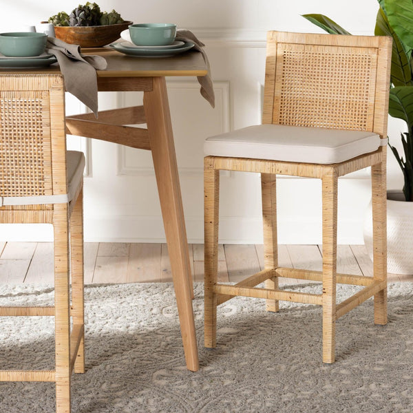 Baxton Studio bali Sofia Modern Counter Stool - Handmade Mahogany & Rattan, Tropical Style for Dining & Bars Sofia-Natural-CS