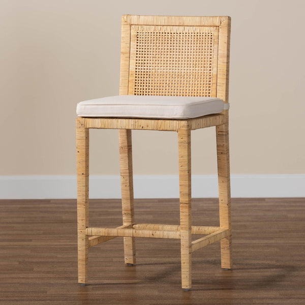 Baxton Studio bali Sofia Modern Counter Stool - Handmade Mahogany & Rattan, Tropical Style for Dining & Bars Sofia-Natural-CS