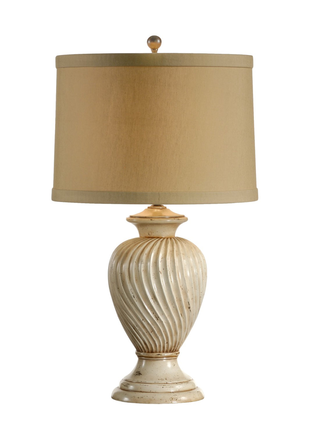 Wildwood Swirled Hand-Finished Urn Lamp — 30" Aged White Patina, Durable Composite, Sculptural Ambient Light 11875