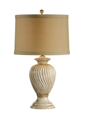 Wildwood Swirled Hand-Finished Urn Lamp — 30" Aged White Patina, Durable Composite, Sculptural Ambient Light 11875