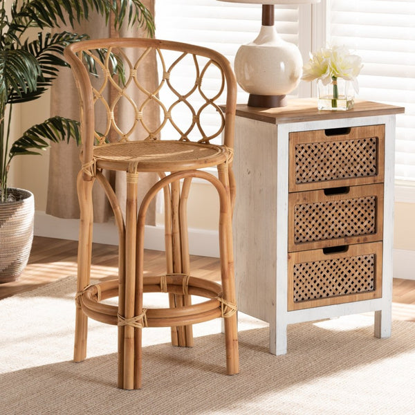 Baxton Studio bali Diana Handmade Rattan Counter Stool - Modern Bohemian Design with Curved Back & Footrest Diana-Natural-CS