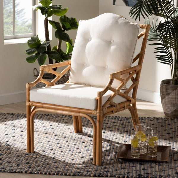 Baxton Studio bali Sonia Rattan Armchair - Modern Tropical Elegance with Removable Cushion for Cozy Comfort Sonia-Natural-CC Arm