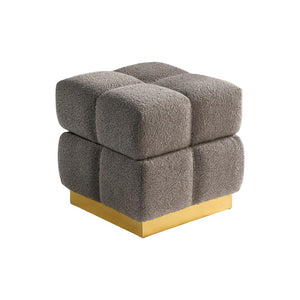 English Elm Contemporary Plush Pleated Round Ottoman Stool with Gold Trim Base, Velvet-Like Accent Seat for Living Room Charcoal 19 L x 19 W x 19 H B2741P388382