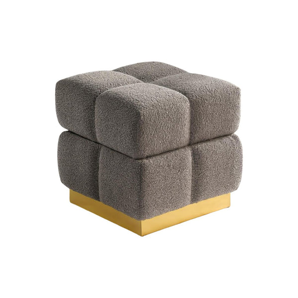 English Elm Contemporary Plush Pleated Round Ottoman Stool with Gold Trim Base, Velvet-Like Accent Seat for Living Room Charcoal 19 L x 19 W x 19 H B2741P388382