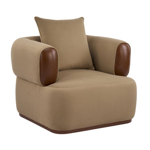 English Elm Bblythe Velvet Accent Chair Wrap Around Backrest Solid Wood Frame Cozy Reading Nook Brown N776P418607B