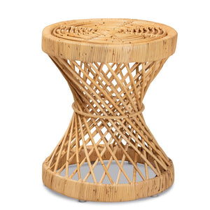 Baxton Studio bali Seville Rattan End Table - Handmade Tropical Elegance with Curved Frame & Natural Finish Decor Seville-Natural-ET