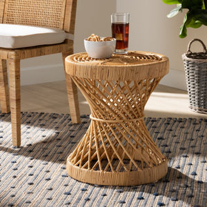 Baxton Studio bali Seville Rattan End Table - Handmade Tropical Elegance with Curved Frame & Natural Finish Decor Seville-Natural-ET